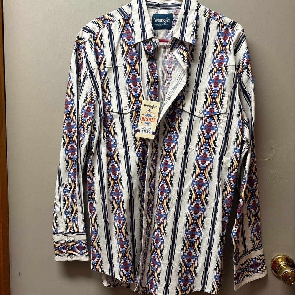 Wrangler Multicolor Aztec-Pattern Button-Down Shi… - image 1